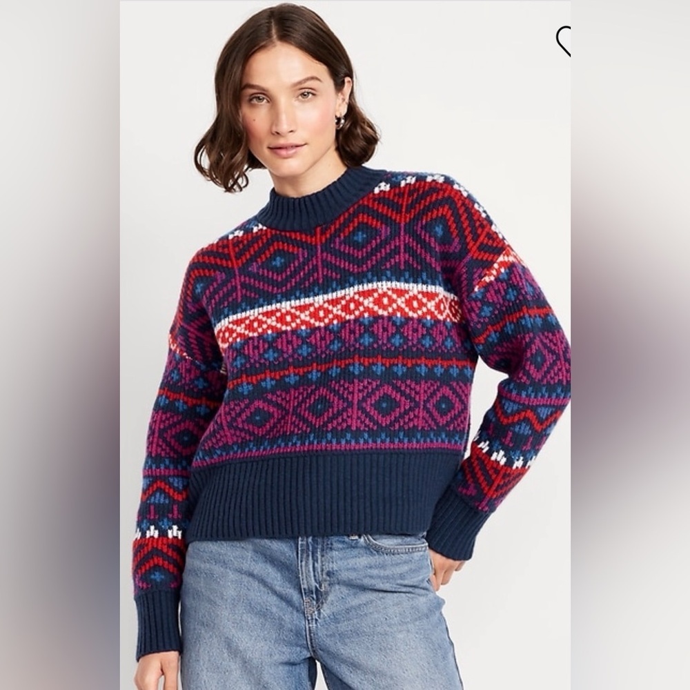Old Navy Winter So-Soft Mock-Neck Fair Isle Colorful Sweater NWOT XL